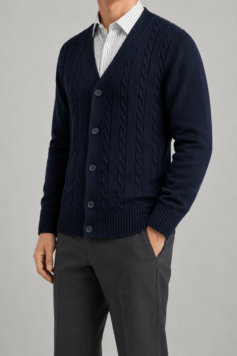 Men's Cable Knit Cardigan | V-Neck & Button Front