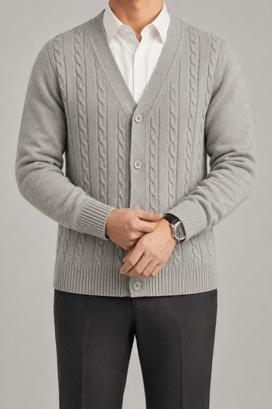 Men's Cable Knit Cardigan | V-Neck & Button Front