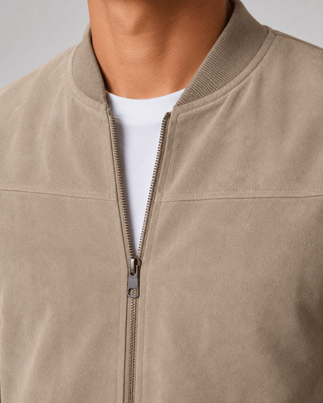 Men's Bomber Jacket with Full Zip Fastening and Ribbed Collar, Cuffs and Hem