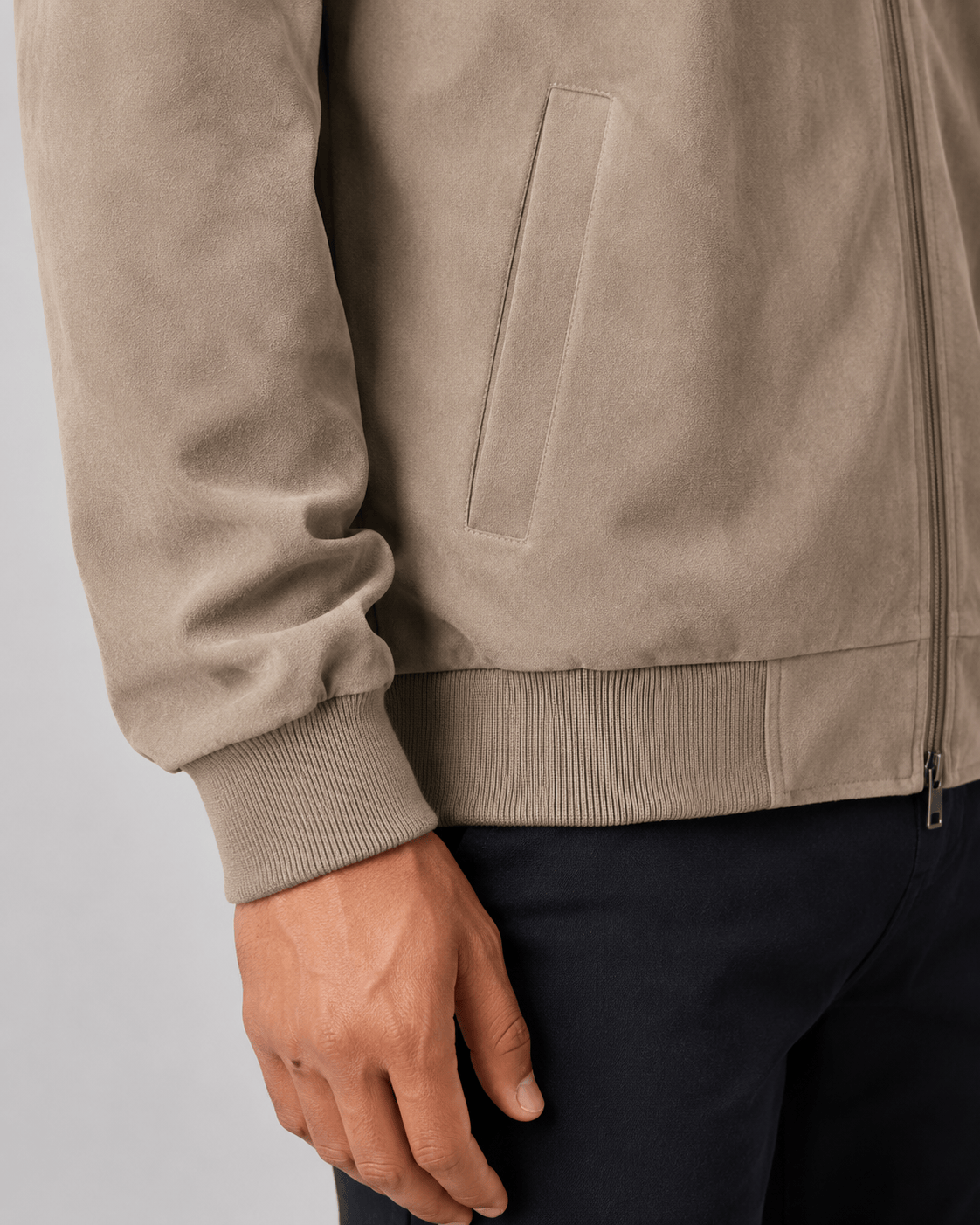 Men's Bomber Jacket with Full Zip Fastening and Ribbed Collar, Cuffs and Hem