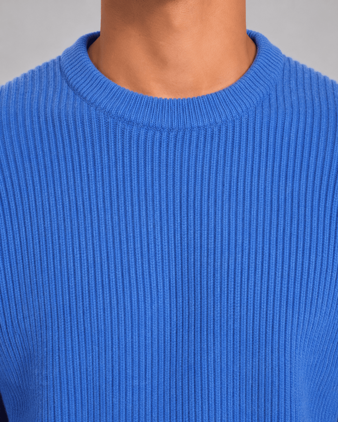 Relaxed Fit Crewneck Jumper for Man with Ribbed Cuffs and Dropped Shoulders