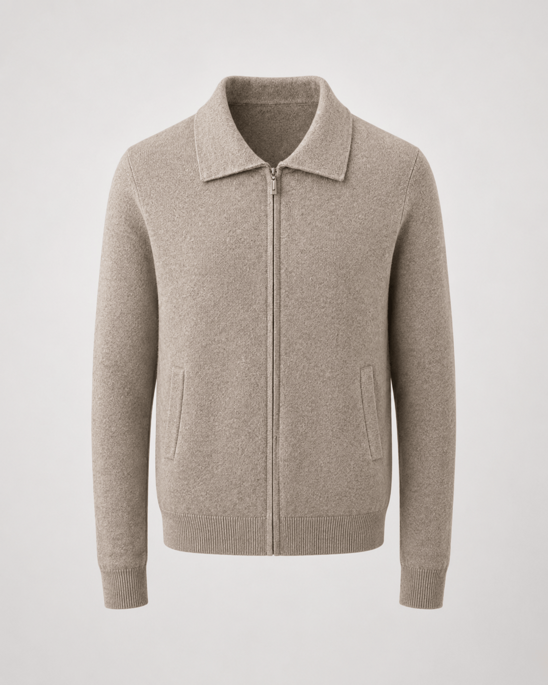 Men's Quarter Zip Cardigan with Point Collar and Ribbed Cuffs