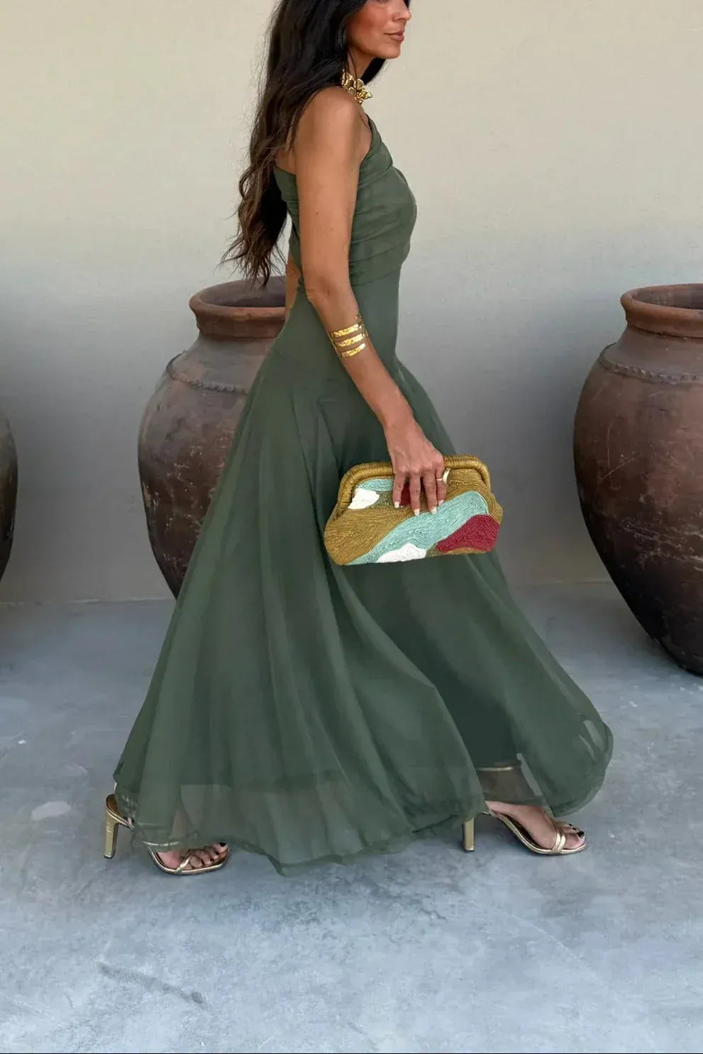 Women's Pleated One Shoulder Dress | Maxi