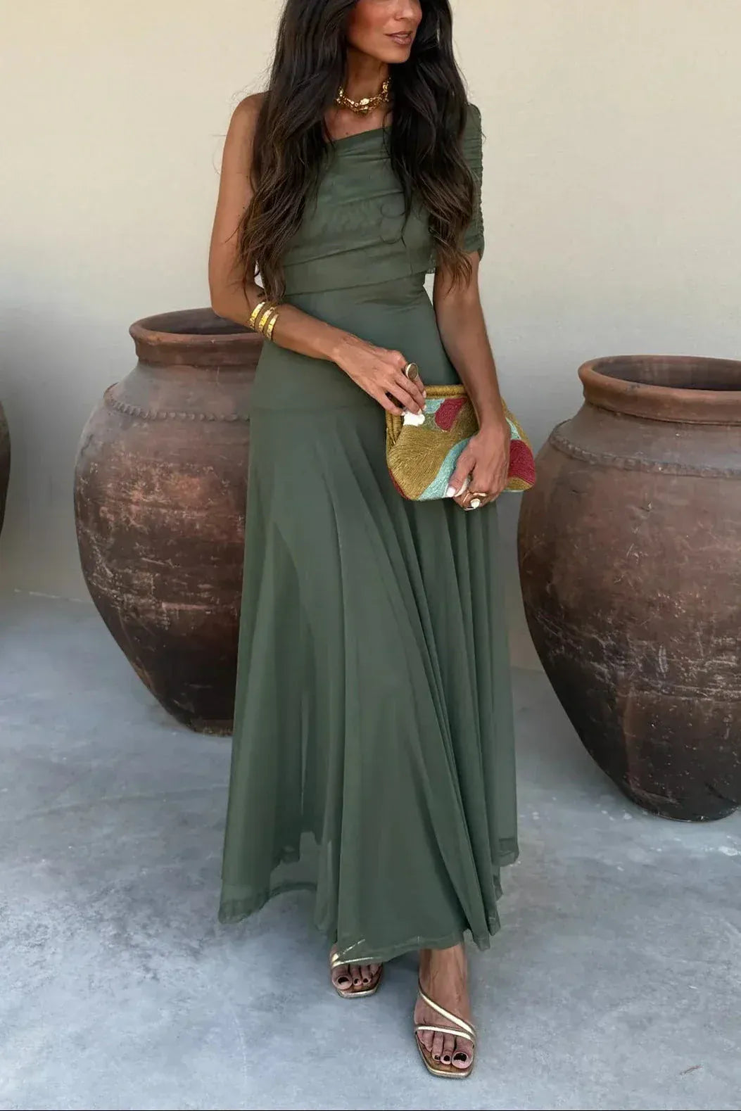 Women's Pleated One Shoulder Dress | Maxi