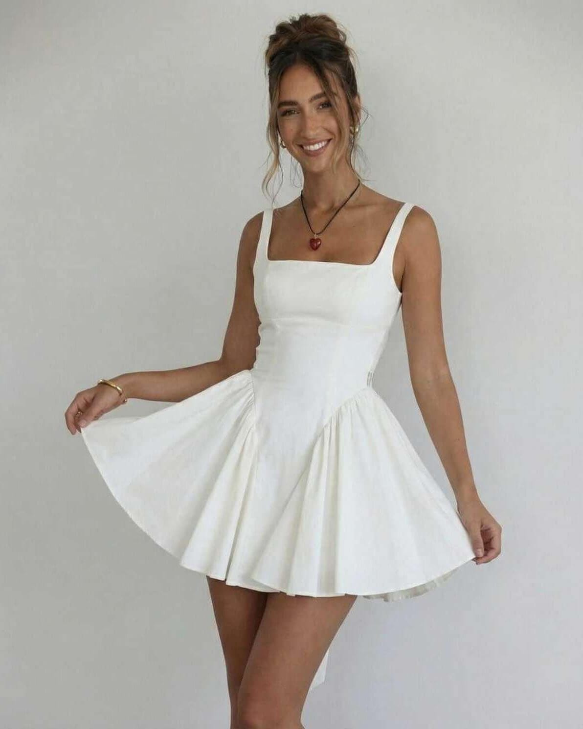 Mini Dress Women | Square Neck & Flared Skirt