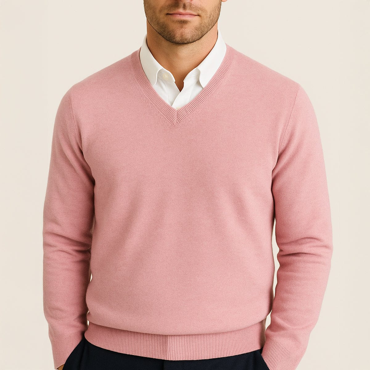 Men's Knit V-Neck Jumper | Ribbed Edge Detail