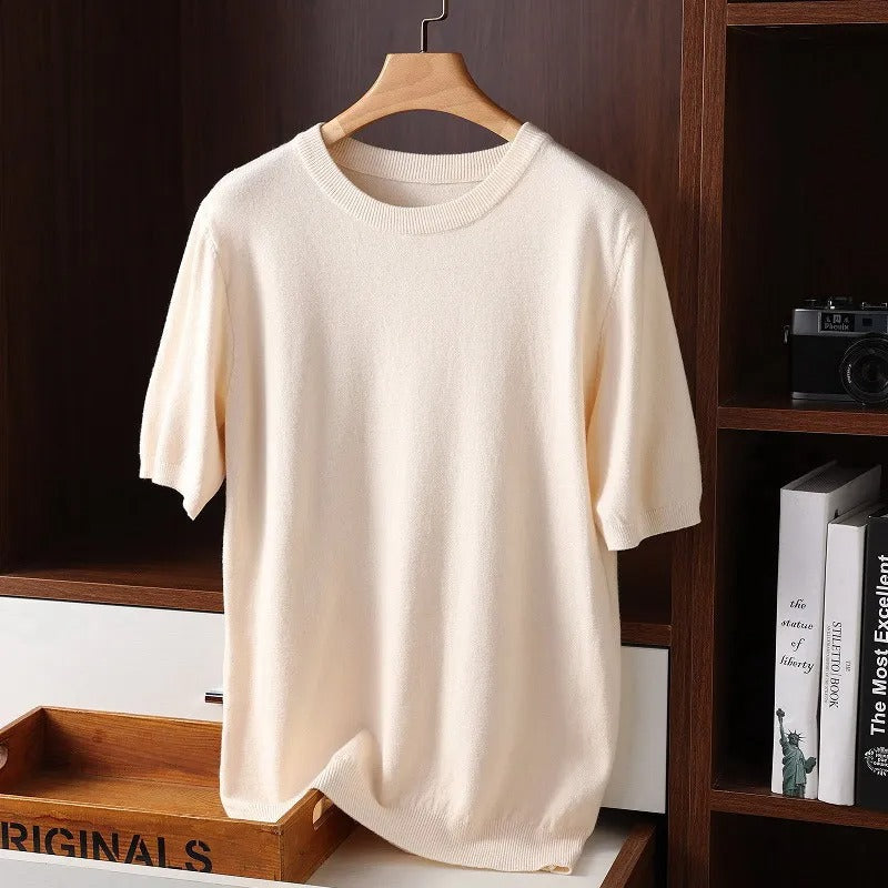 Men's Cashmere T Shirt | Short Sleeve O Neck Knit Design