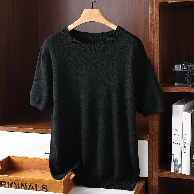 Men's Cashmere T Shirt | Short Sleeve O Neck Knit Design