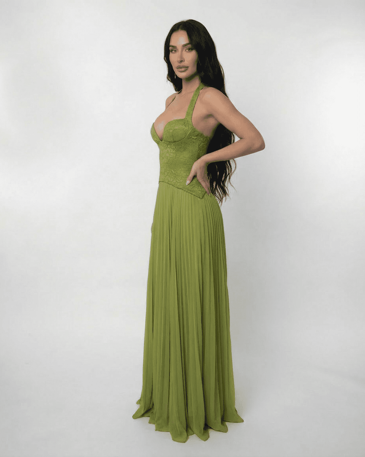 Wedding Guest Dress Women Maxi | Halter Neck, Lace Bodice & Pleated Skirt