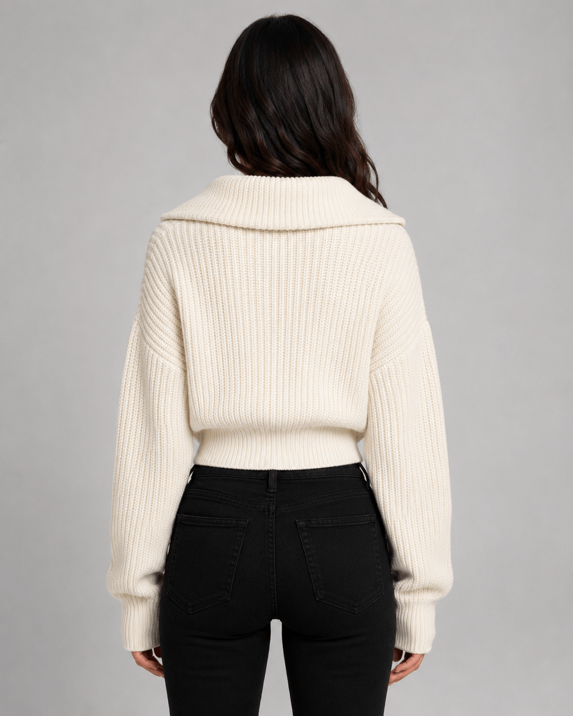 Women's Half-Zip Ribbed Jumper | Cropped Fit & Wide Collar