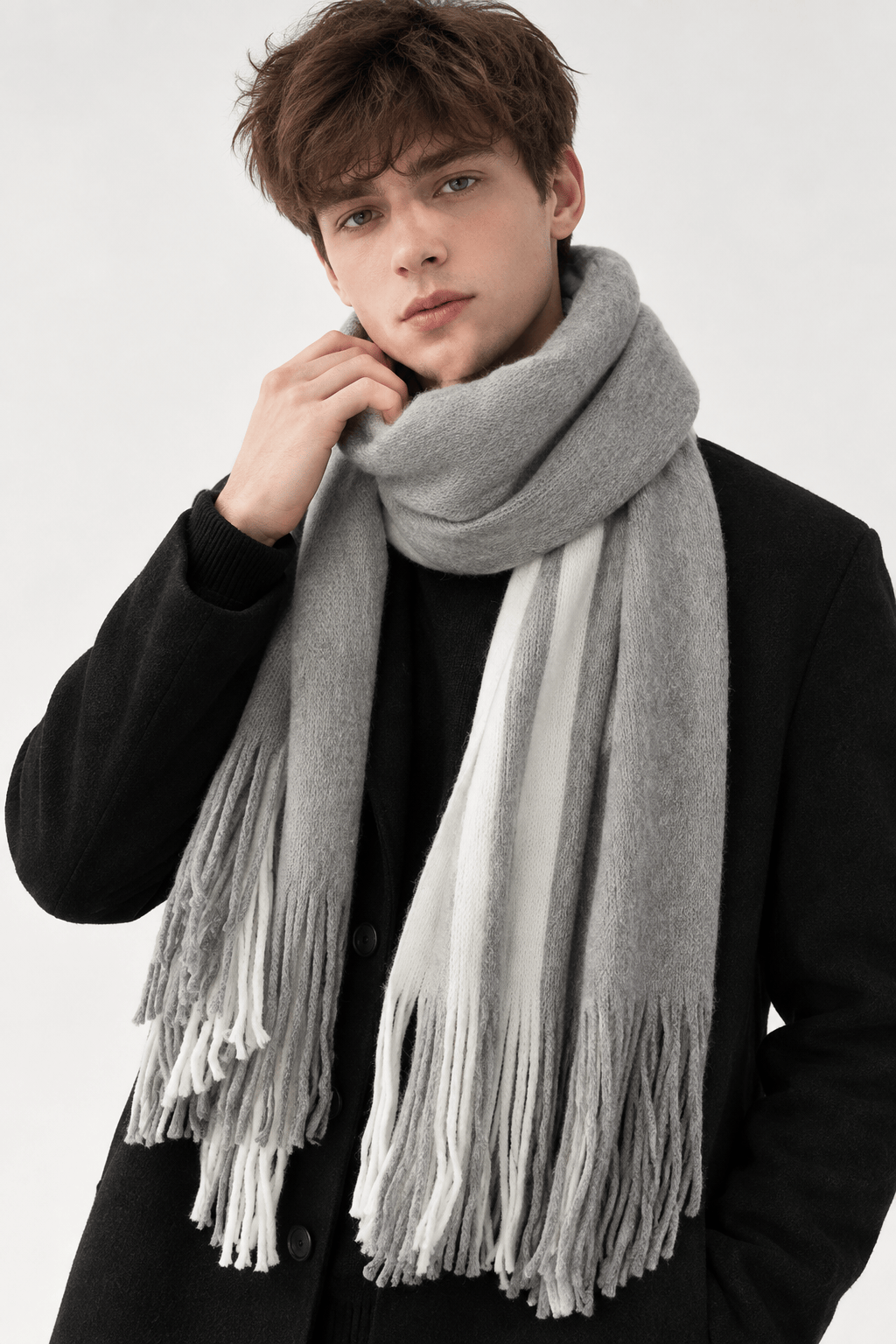 Men's Long Winter Scarf | Fringed Knit Ends