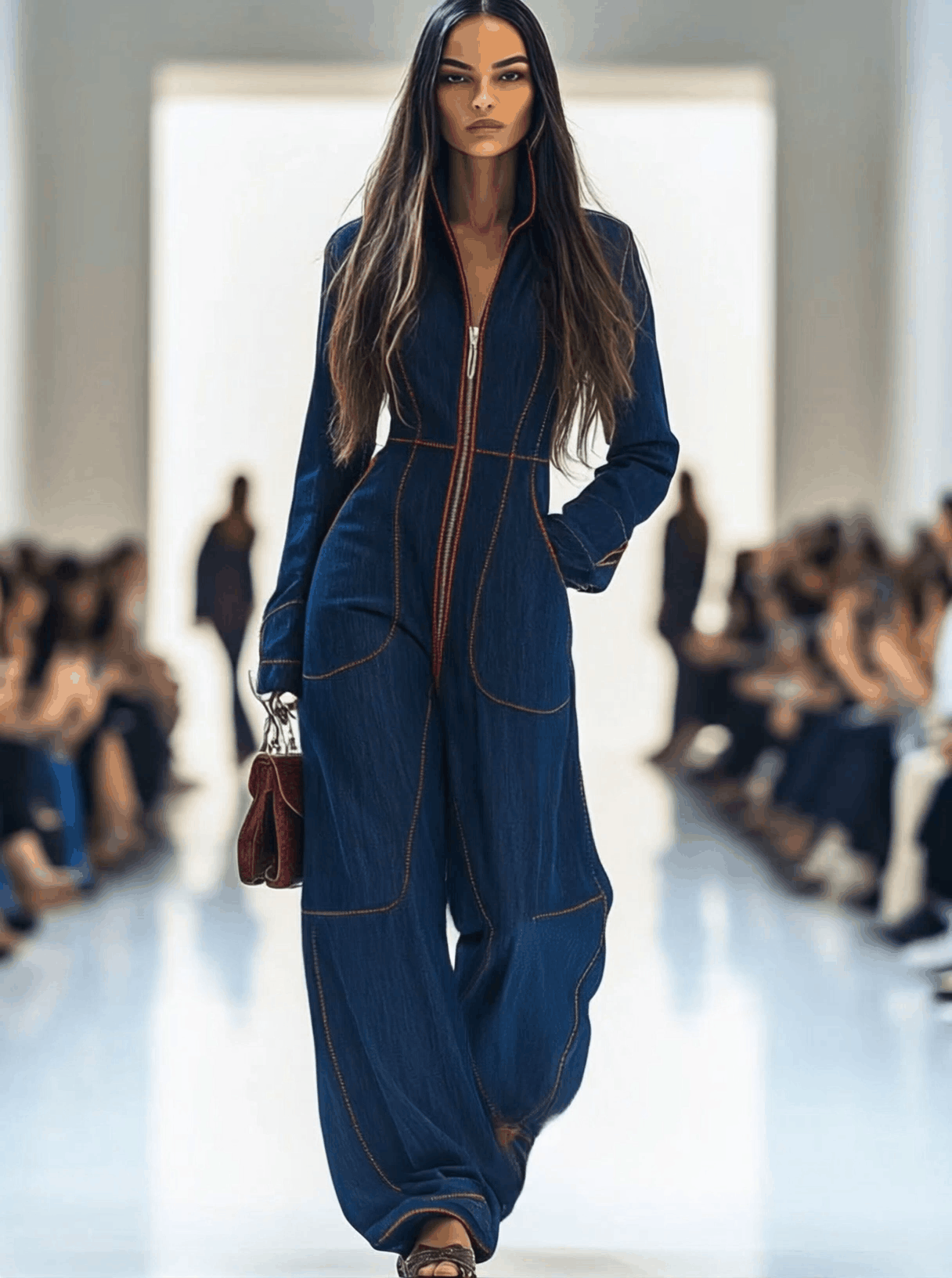 Women’s Denim Jumpsuit | Wide Leg Zip Front Utility Style