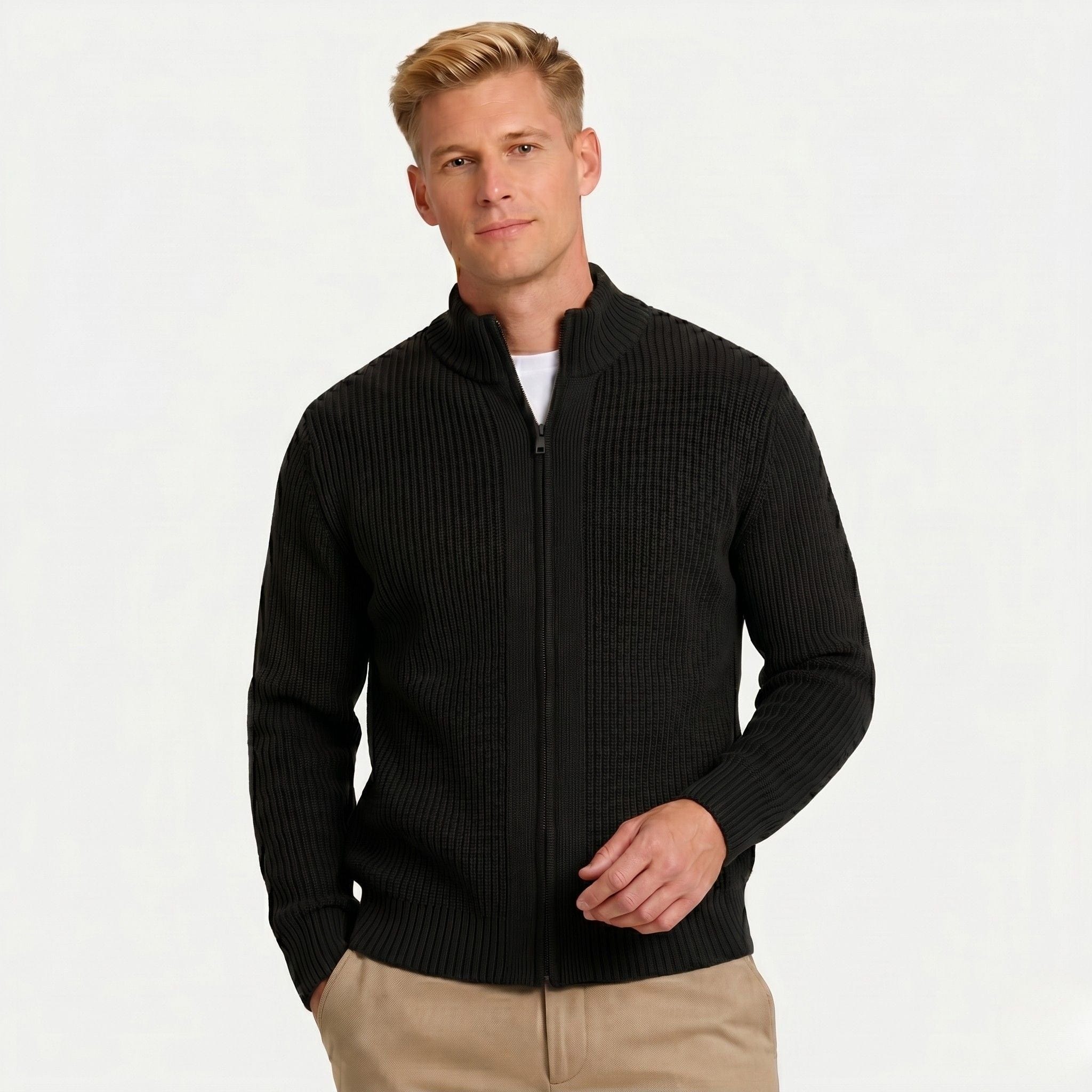 Men's Knit Cardigan | Full Zip & Stand Collar