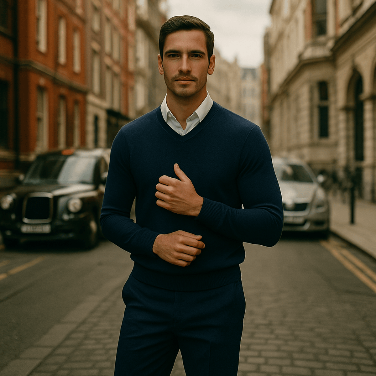 Men's Knit V-Neck Jumper | Ribbed Edge Detail