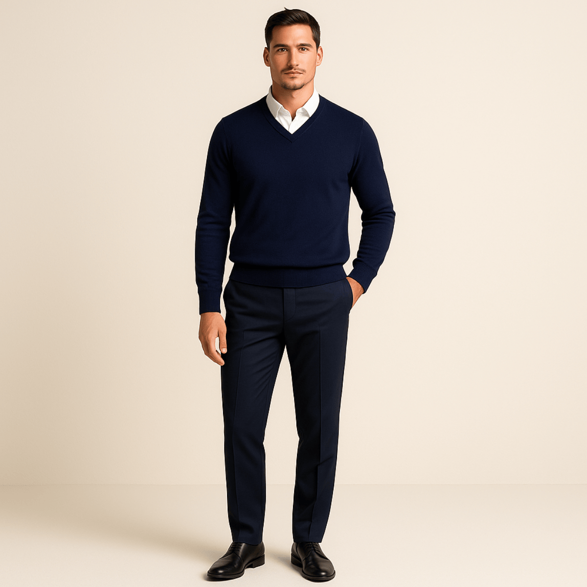Men's Knit V-Neck Jumper | Ribbed Edge Detail
