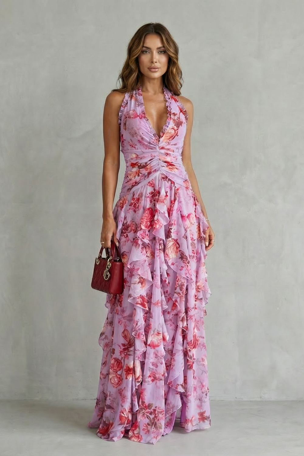 Women's Dress | Ruched Halter Neck Maxi