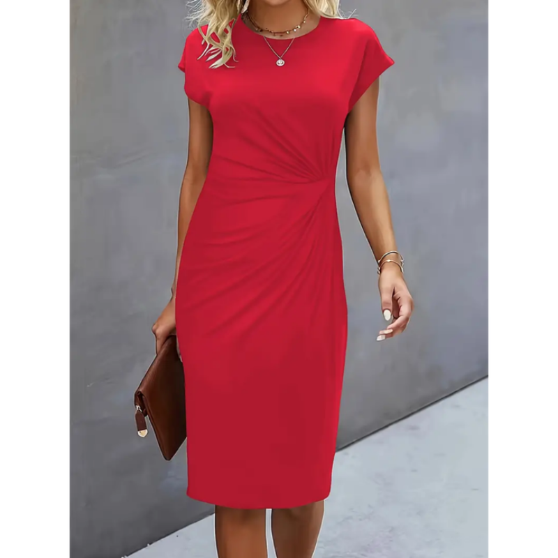 Women’s Midi Dress | Short Sleeve Ruched Office Design