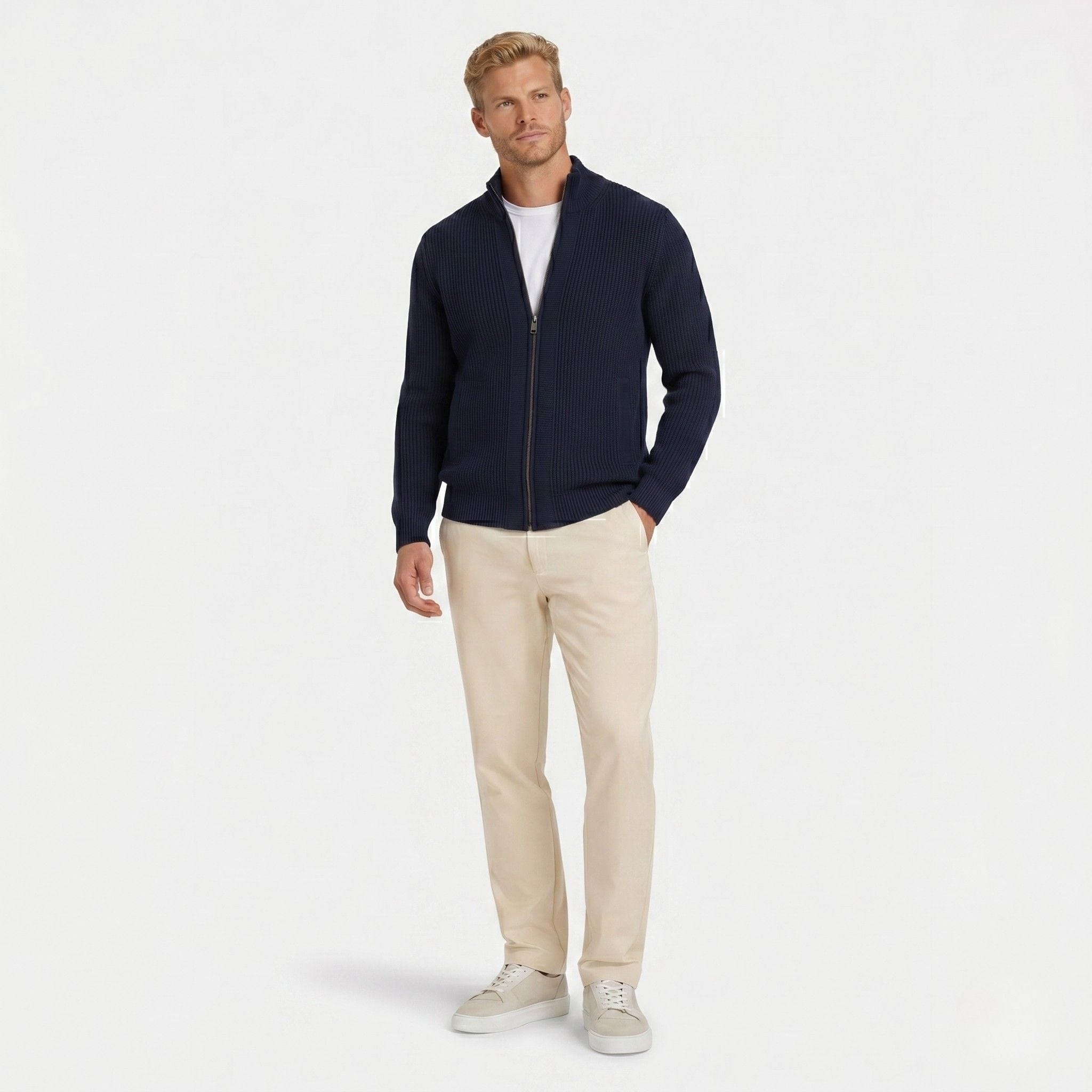 Men's Knit Cardigan | Full Zip & Stand Collar