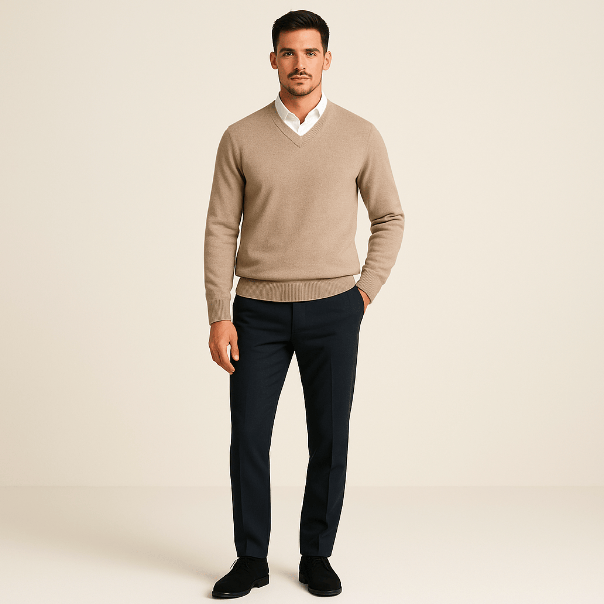Men's Knit V-Neck Jumper | Ribbed Edge Detail