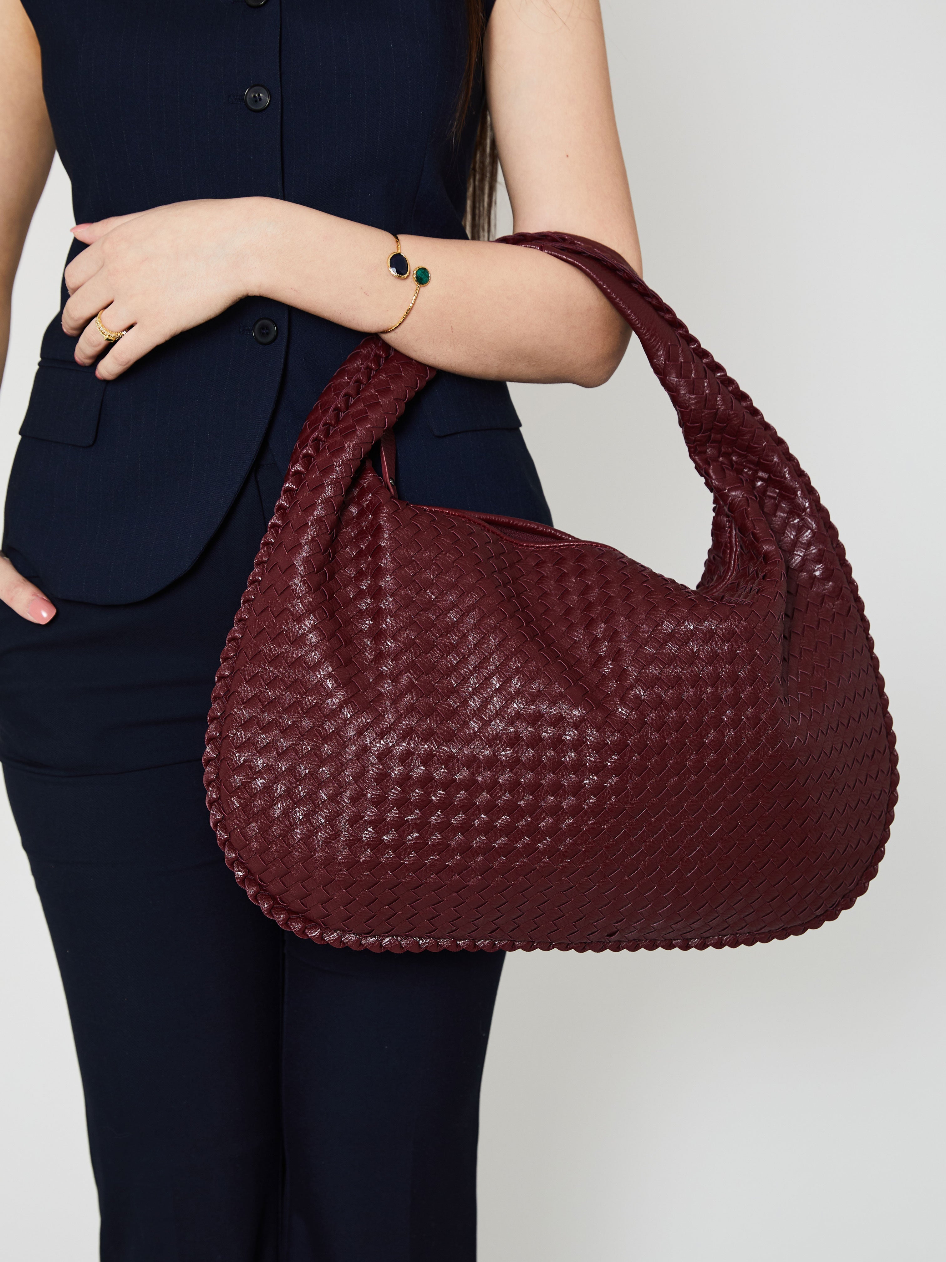 Women’s Burgundy Shoulder Bag | Woven Large Hobo
