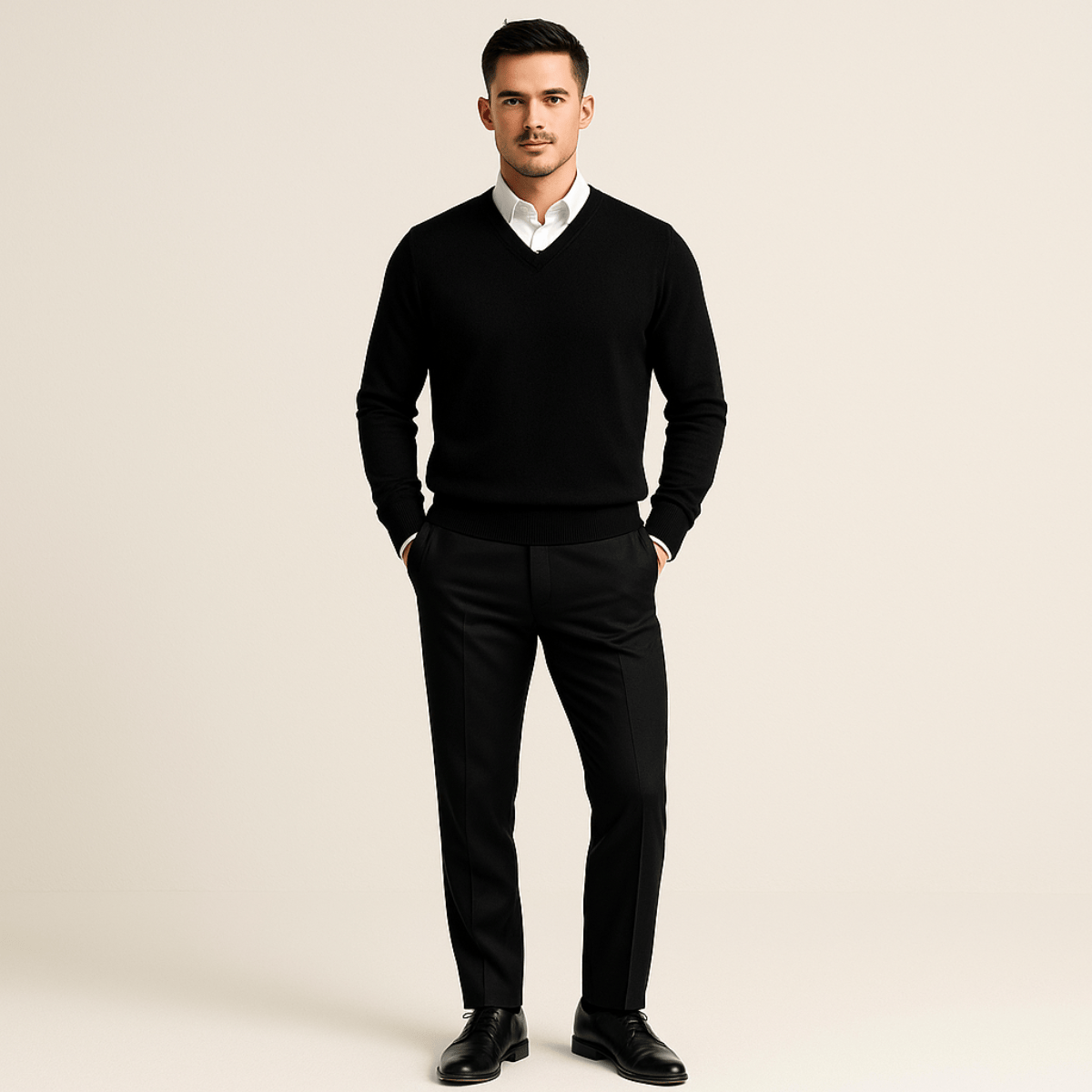 Men's Knit V-Neck Jumper | Ribbed Edge Detail