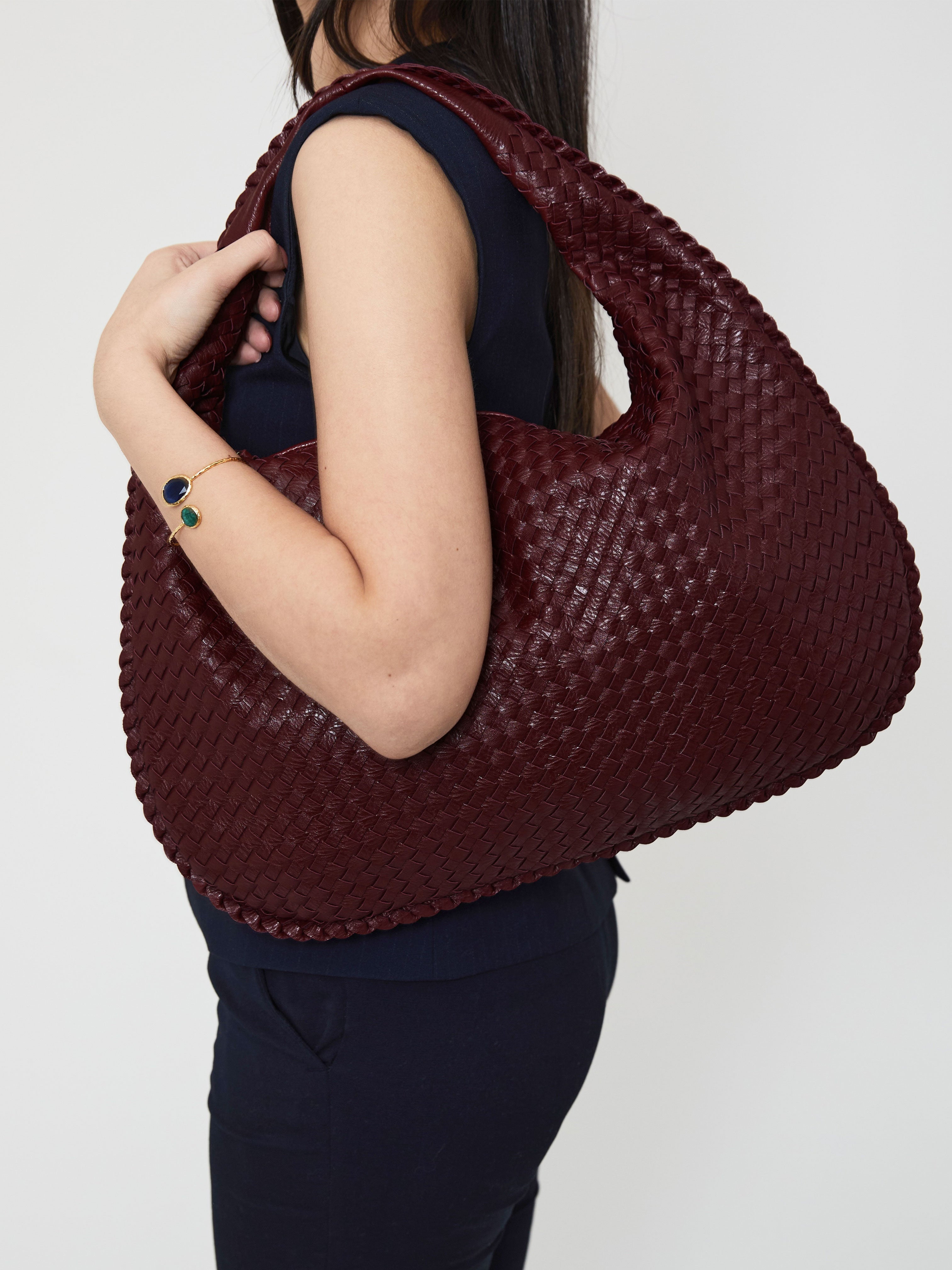 Women’s Burgundy Shoulder Bag | Woven Large Hobo