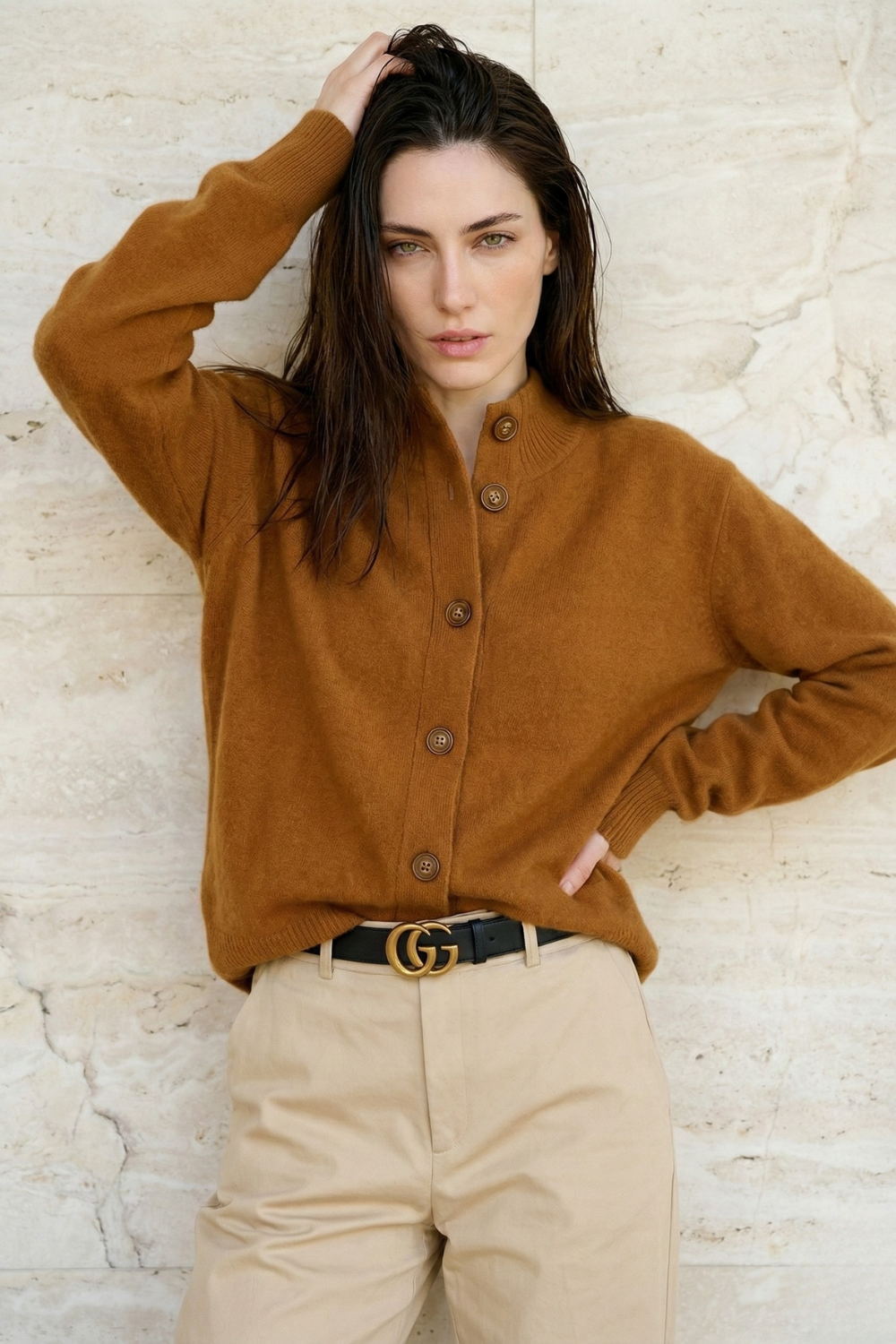 Women’s Button Cardigan | High Neck Knitted