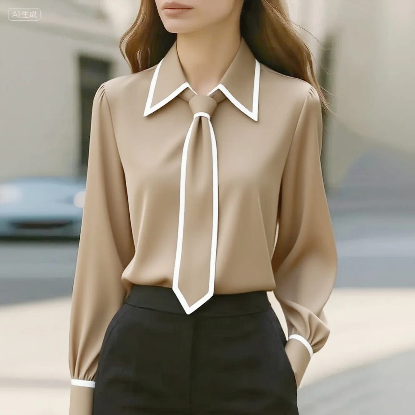 Women’s Collared Neck Long Sleeve Blouse | Tie Neck