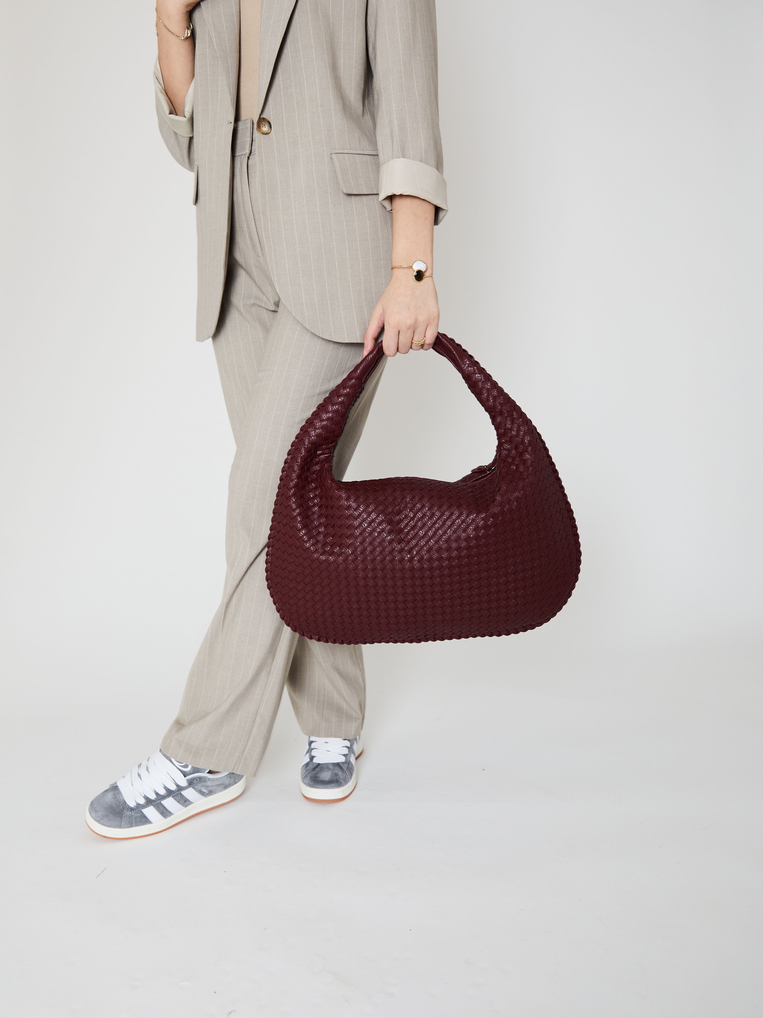 Women’s Burgundy Shoulder Bag | Woven Large Hobo