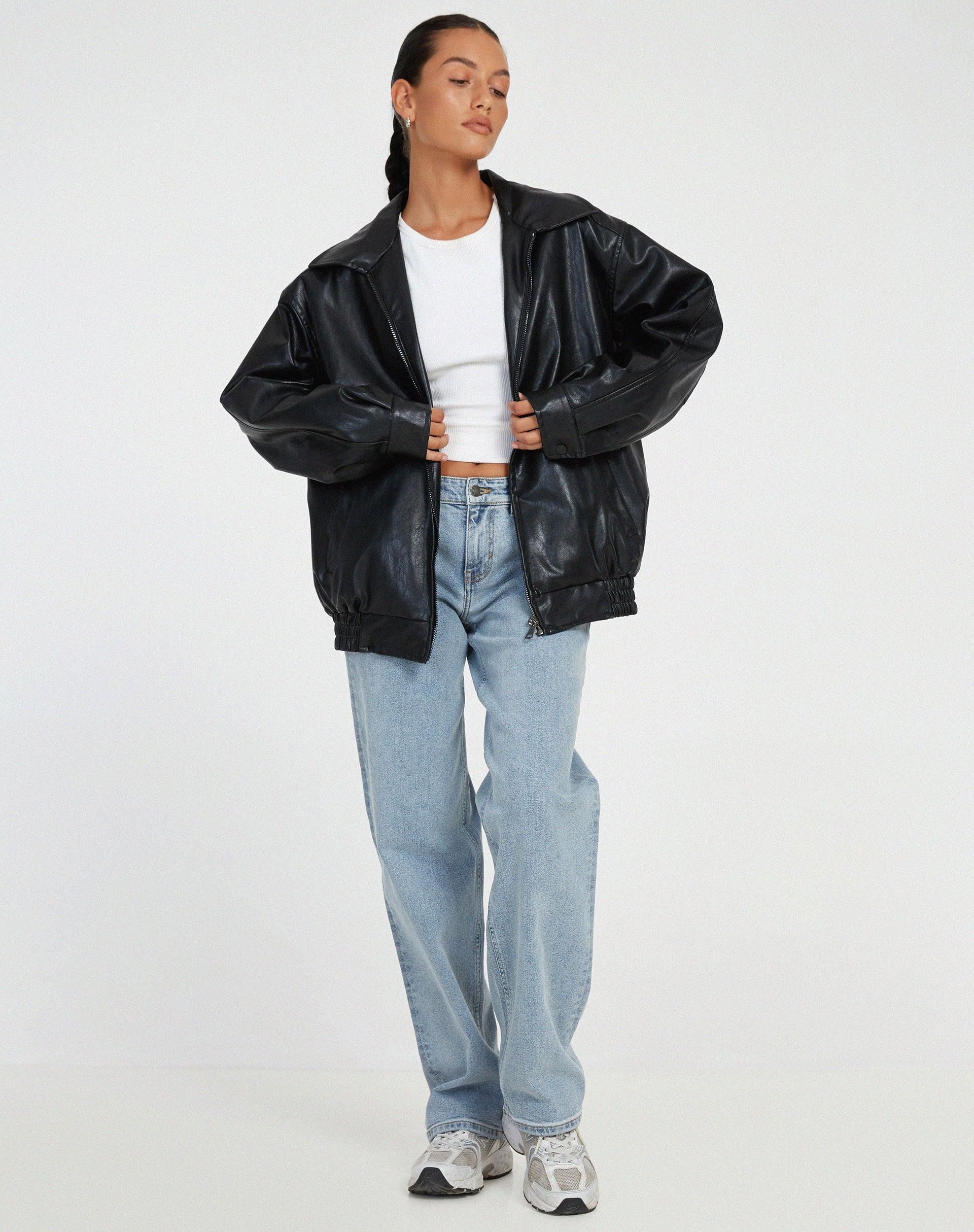 Women’s Oversized Leather Bomber Jacket | Zip Up Casual Outerwear