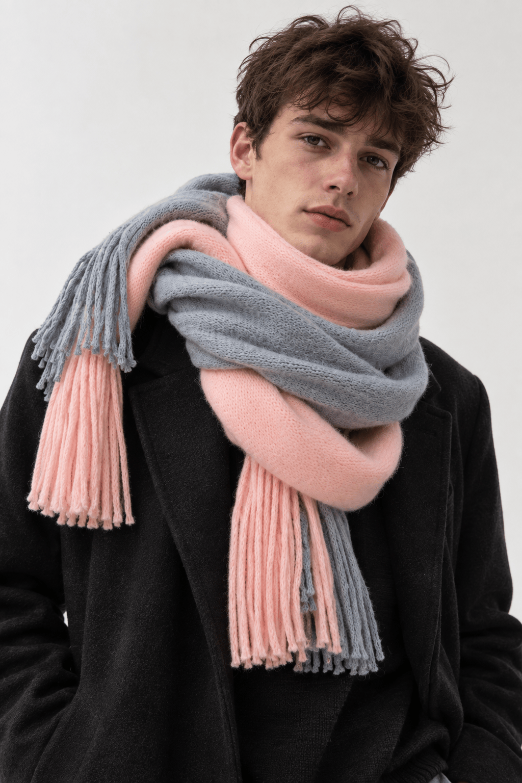 Men's Long Winter Scarf | Fringed Knit Ends