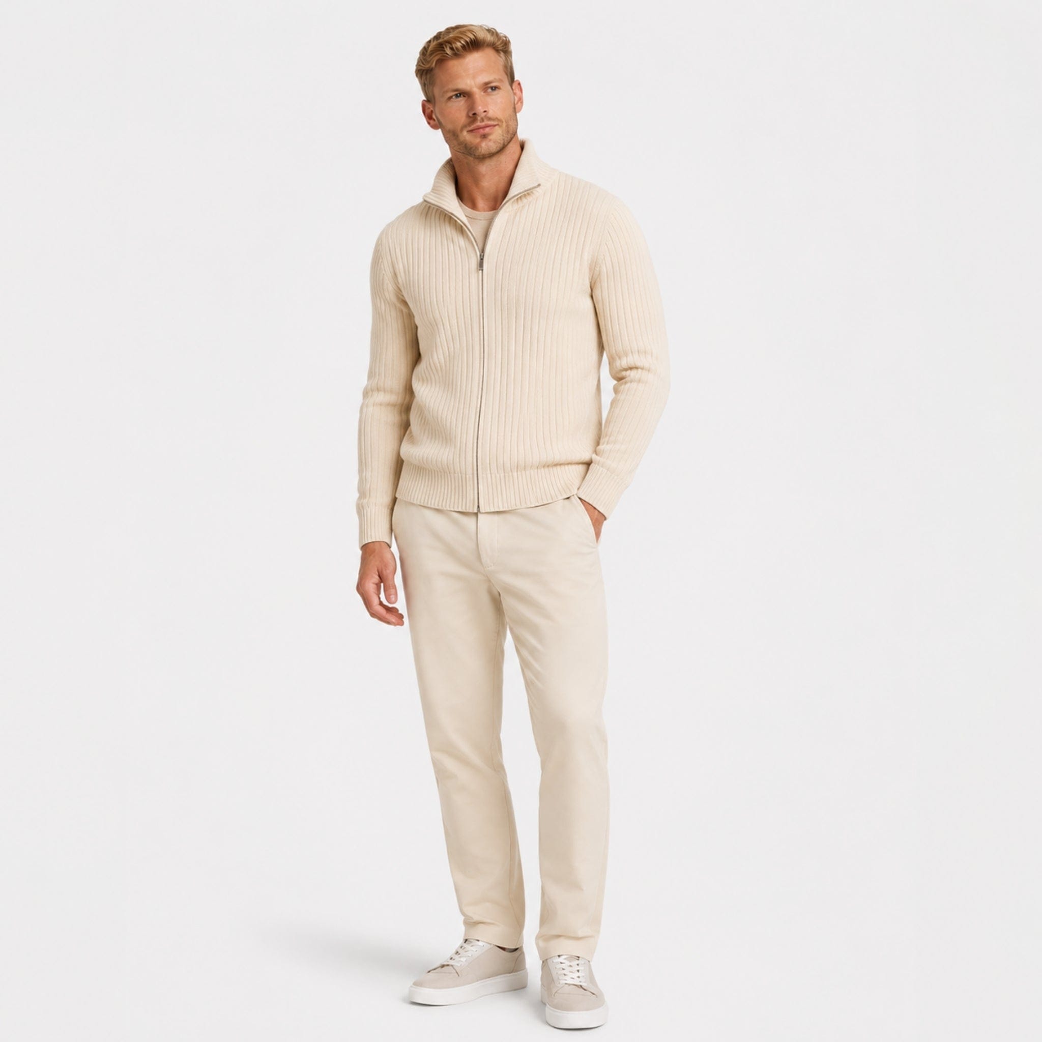 Men's Ribbed Cardigan | Funnel Neck & Full Zip