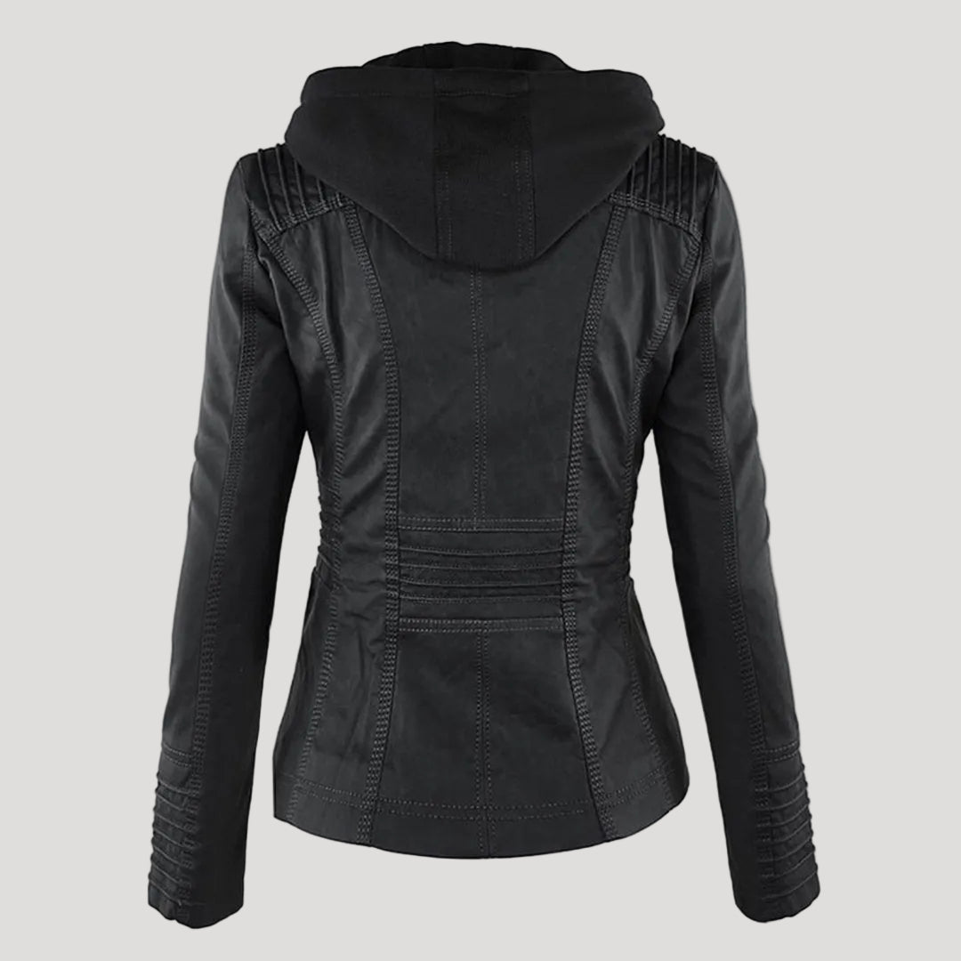 Women’s Faux Leather Jacket | Hooded Zip & Biker Look