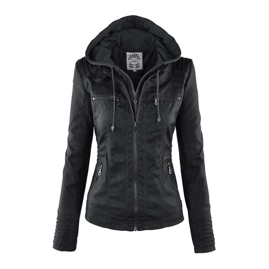 Women’s Faux Leather Jacket | Hooded Zip & Biker Look