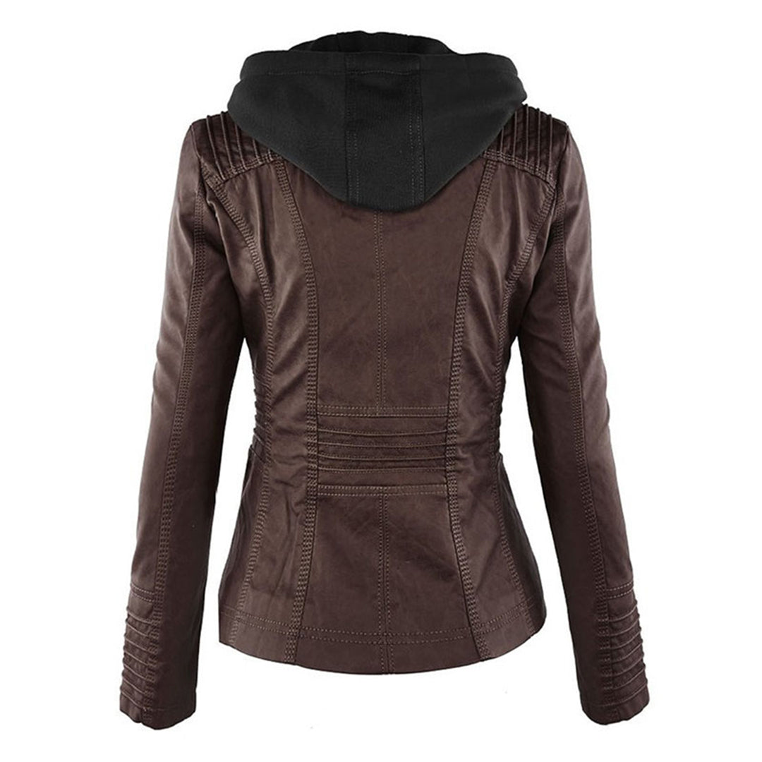 Women’s Faux Leather Jacket | Hooded Zip & Biker Look