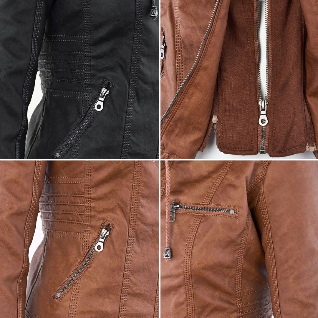 Women’s Faux Leather Jacket | Hooded Zip & Biker Look