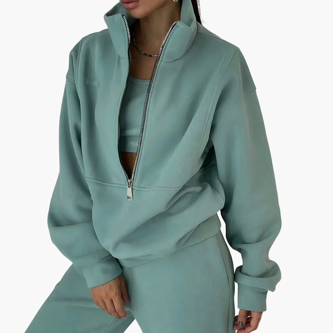 Women’s Tracksuit Set | Half Zip Sweatshirt & High Waisted Joggers