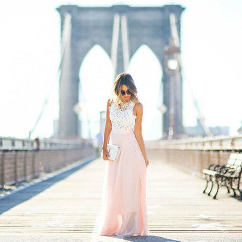 Women's Wedding Guest Dress Maxi | Guipure Lace Bodice & Flowing Skirt