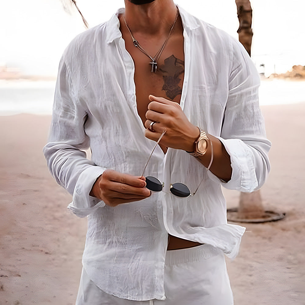 Men’s Long Sleeve Button Shirt | Lightweight Lapel Collar