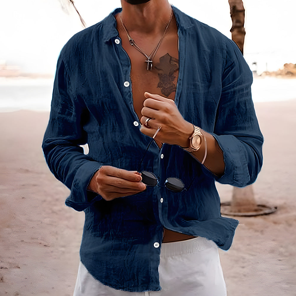 Men’s Long Sleeve Button Shirt | Lightweight Lapel Collar