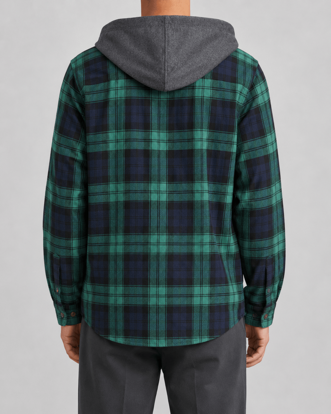 Relaxed Fit Mens Check Hoodie with Contrast Hood and Flap Chest Pockets