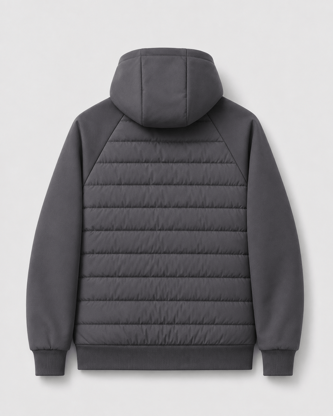 Quilted Full Zip Mens Hoodie with Zip Front Pockets and Ribbed Cuffs