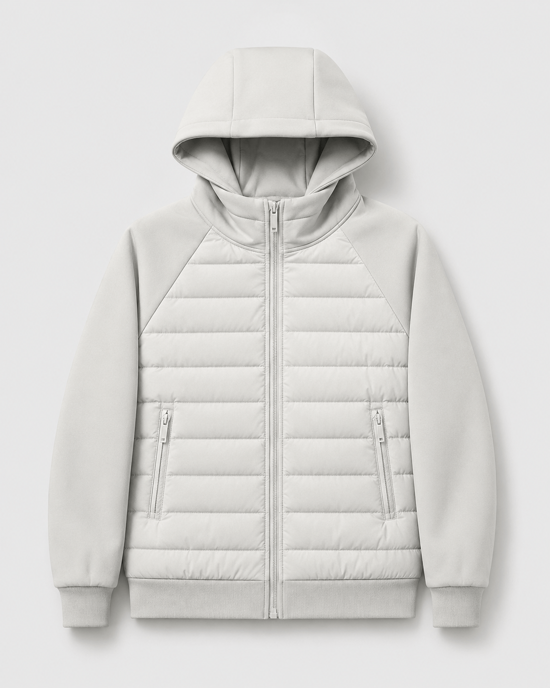 Quilted Full Zip Mens Hoodie with Zip Front Pockets and Ribbed Cuffs