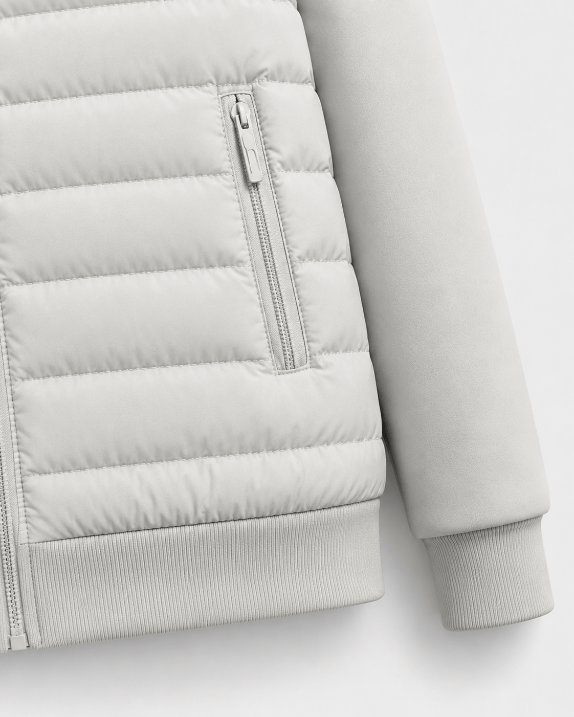 Quilted Full Zip Mens Hoodie with Zip Front Pockets and Ribbed Cuffs