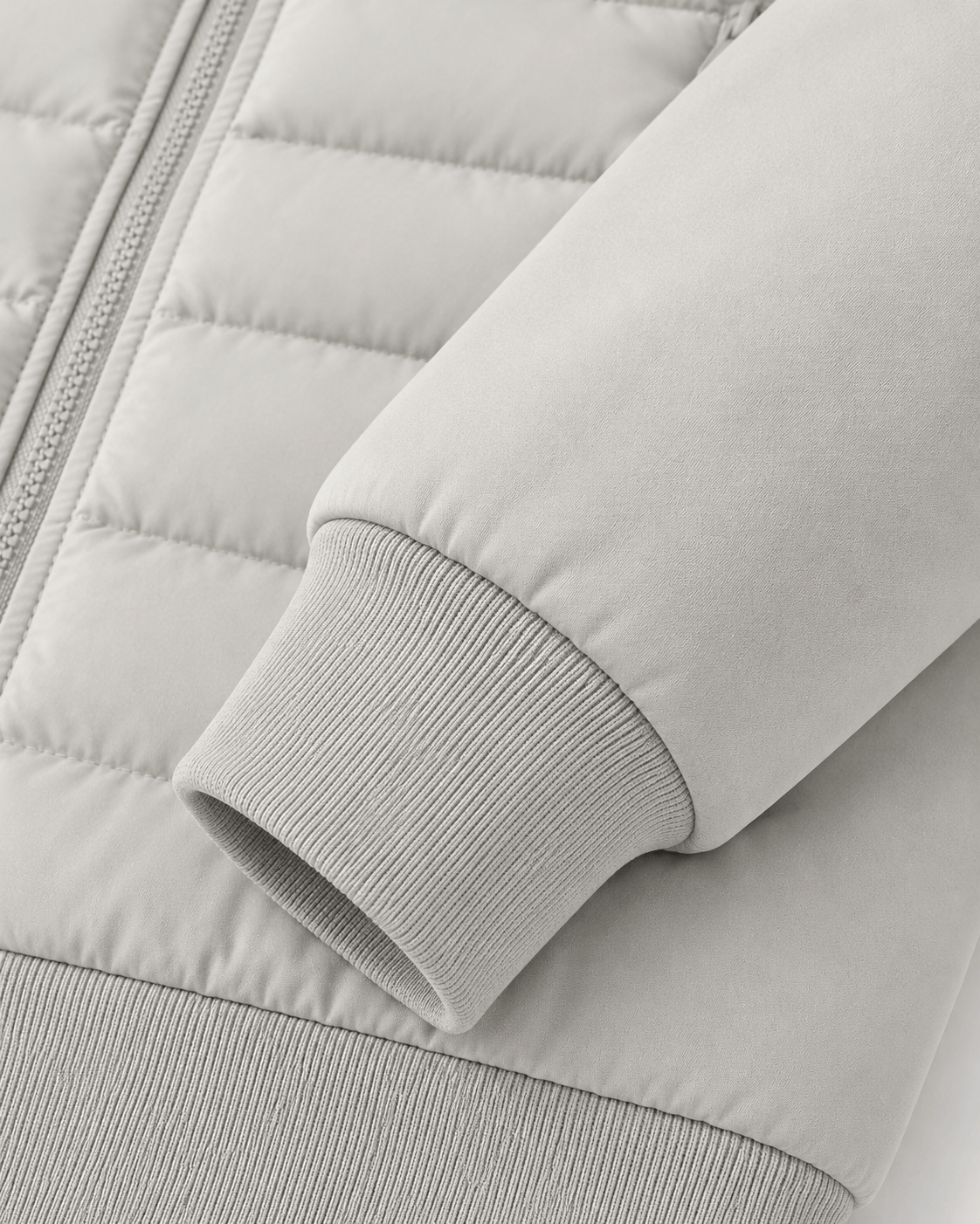 Quilted Full Zip Mens Hoodie with Zip Front Pockets and Ribbed Cuffs