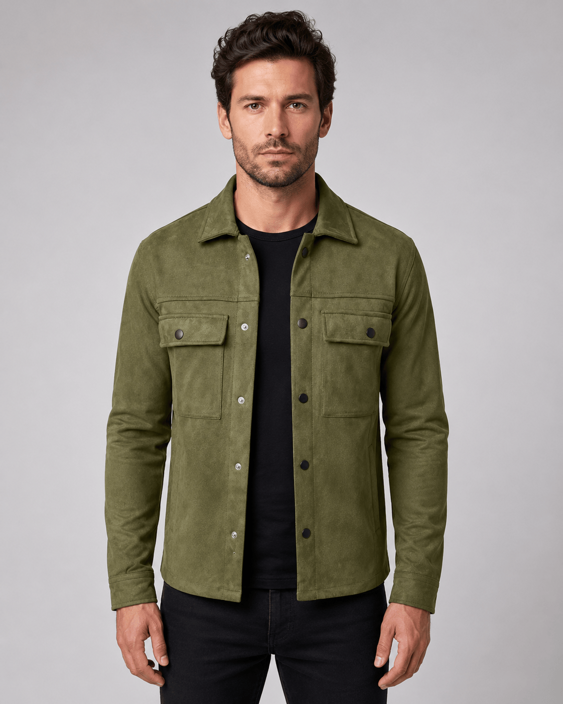 Versatile Mens Overshirt with Press Stud Front Point Collar and Flap Chest Pockets