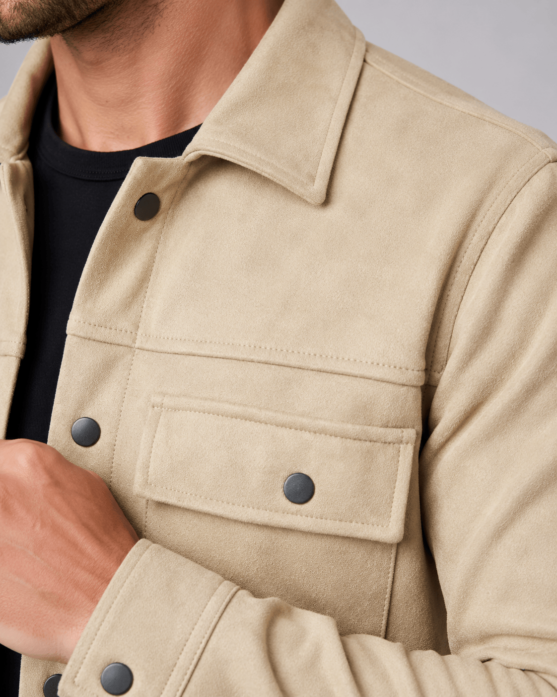 Versatile Mens Overshirt with Press Stud Front Point Collar and Flap Chest Pockets