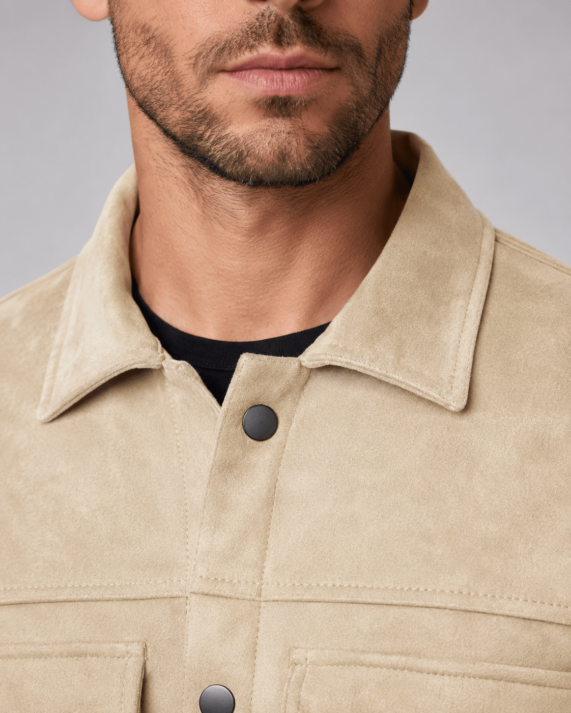 Versatile Mens Overshirt with Press Stud Front Point Collar and Flap Chest Pockets