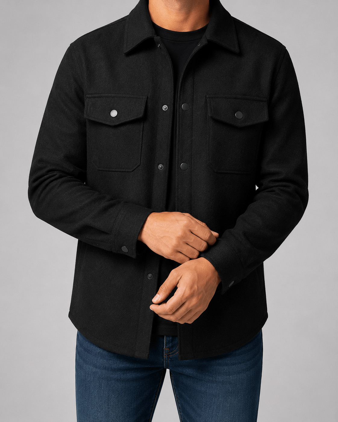 Relaxed Fit Mens Shirts Overshirt Jacket with Button Front and Flap Chest Pockets