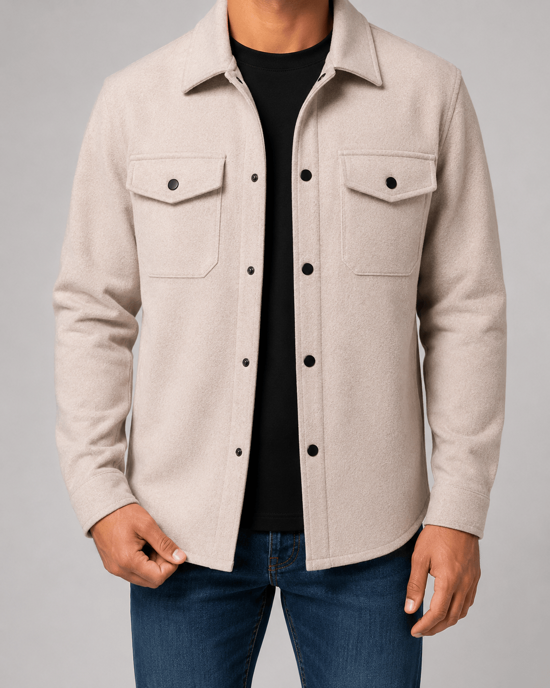 Relaxed Fit Mens Shirts Overshirt Jacket with Button Front and Flap Chest Pockets